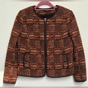 Talbots Jacket Blazer Coat Womens Size 10 Wool Blend Tweed Brown Orange Zipper